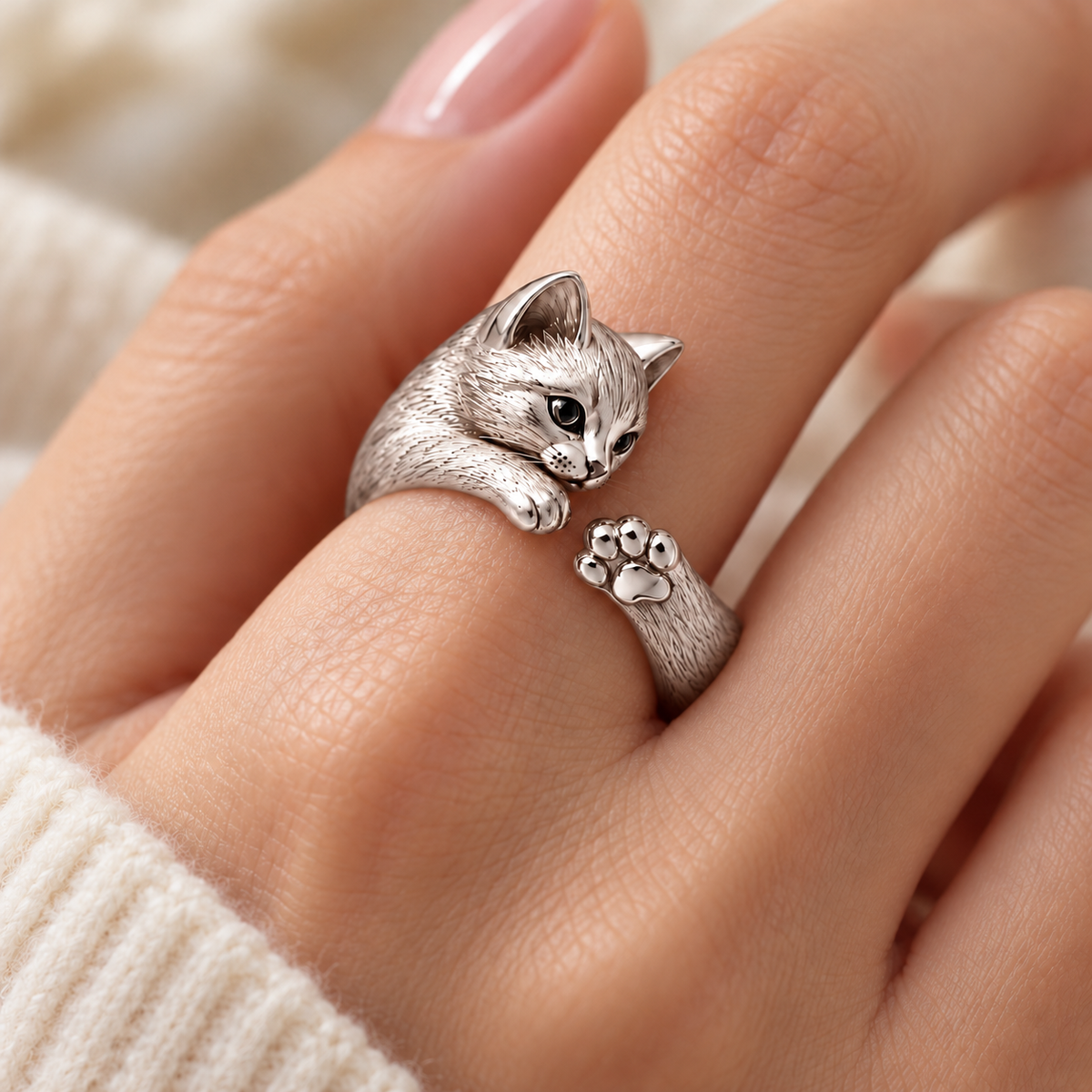 14K Gold Cat & Paw Wrap Ring – Yellow, Rose or White Gold