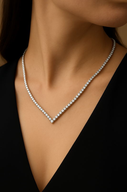 925 Sterling Silver V Tennis Necklace