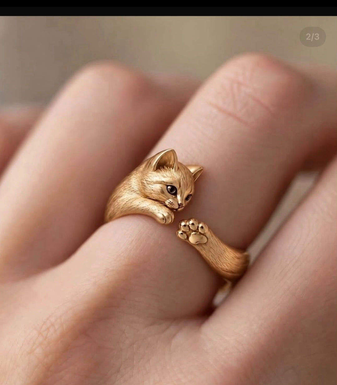 14K Gold Cat & Paw Wrap Ring – Yellow, Rose or White Gold