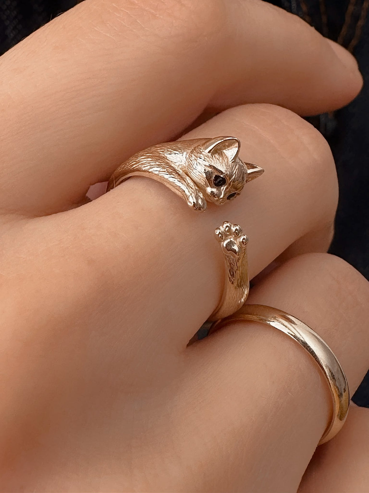 14K Gold Cat & Paw Wrap Ring – Yellow, Rose or White Gold
