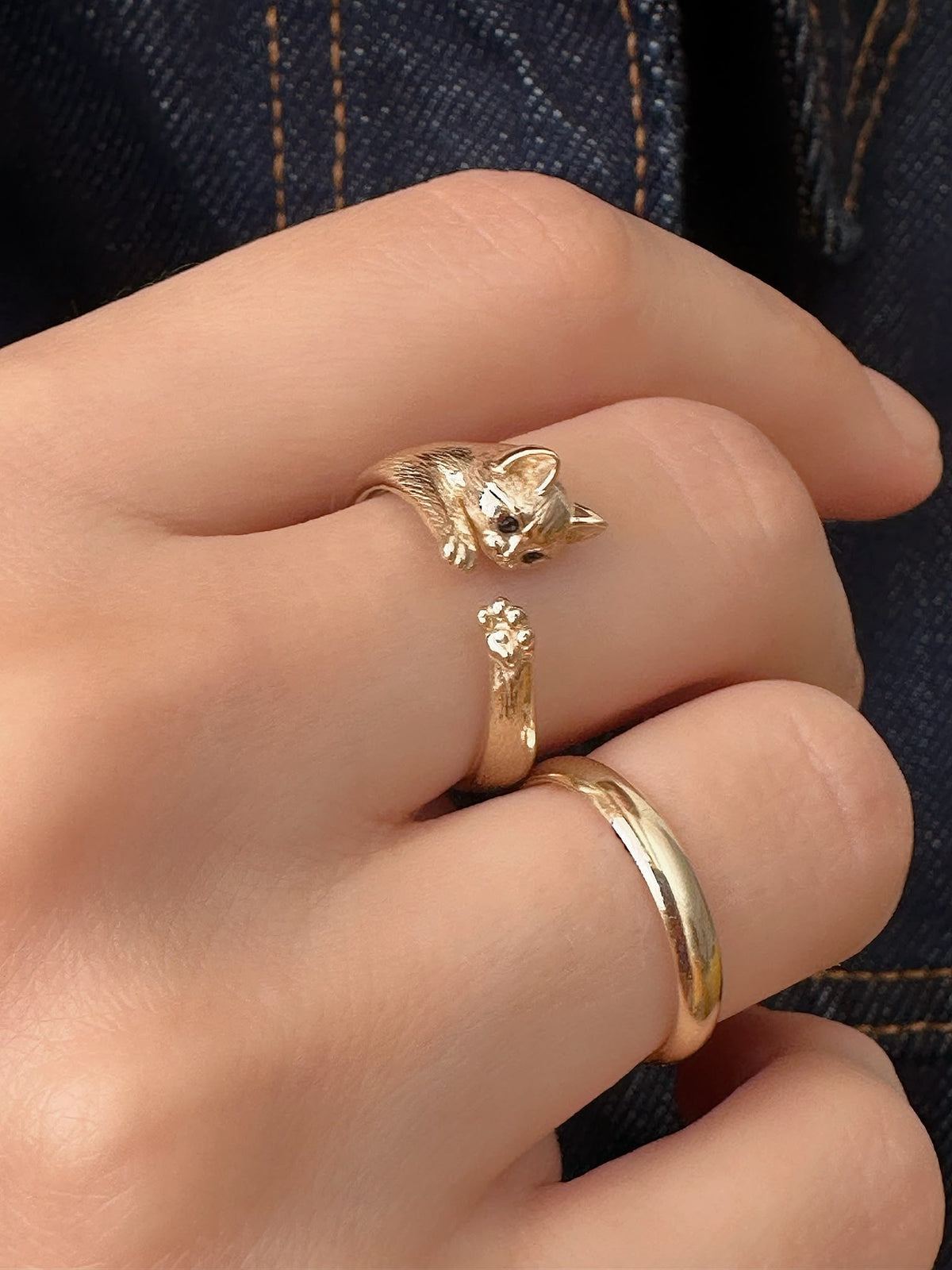 14K Gold Cat & Paw Wrap Ring – Yellow, Rose or White Gold