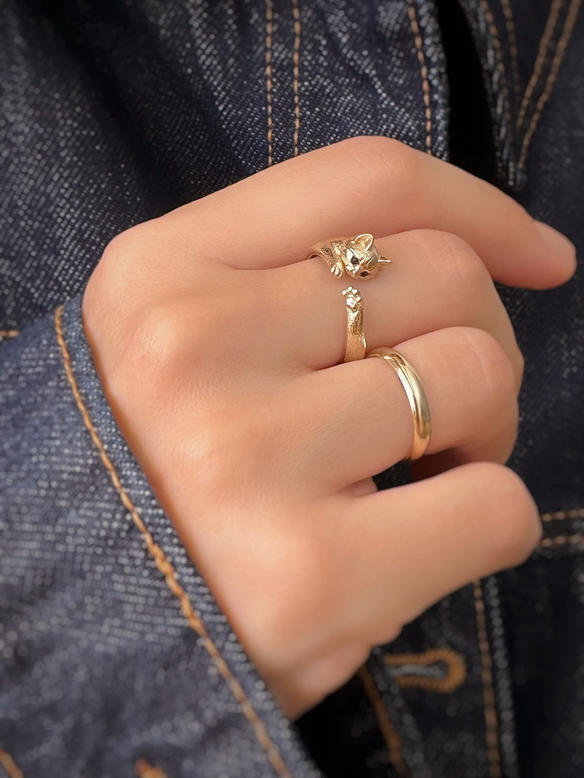 14K Gold Cat & Paw Wrap Ring – Yellow, Rose or White Gold