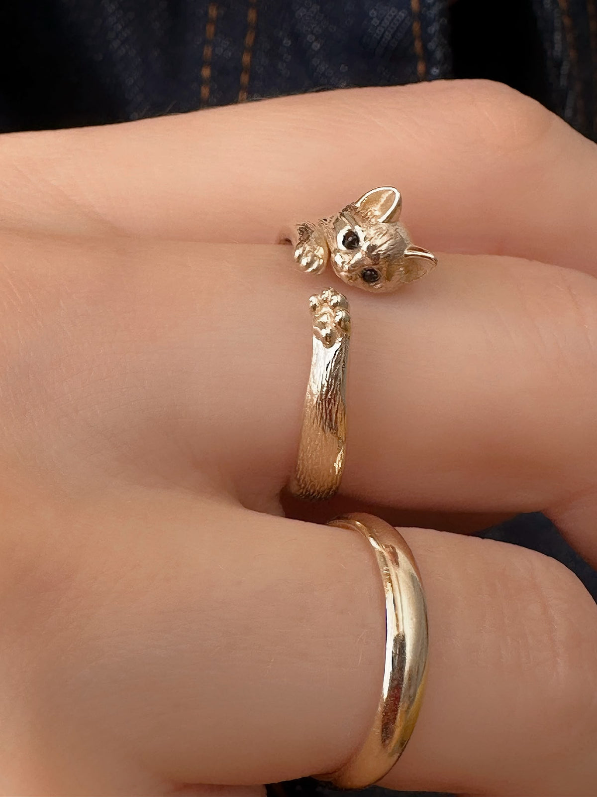 14K Gold Cat & Paw Wrap Ring – Yellow, Rose or White Gold