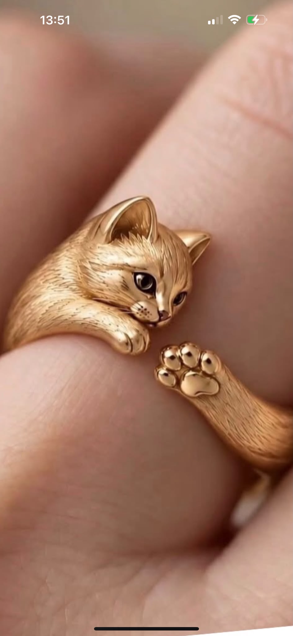 14K Gold Cat & Paw Wrap Ring – Yellow, Rose or White Gold
