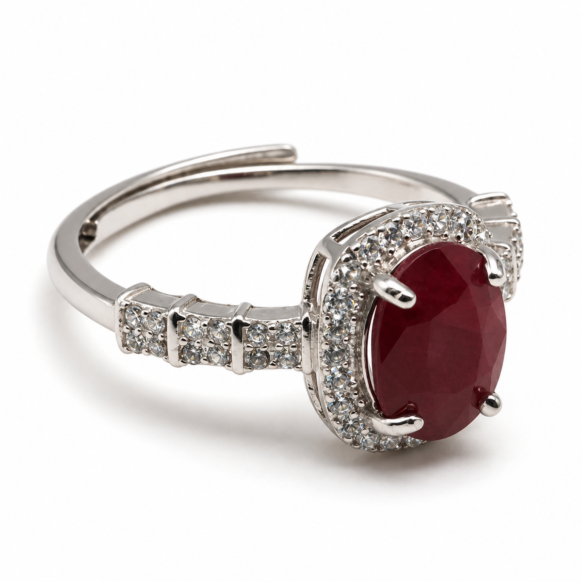 Natural Ruby Halo Ring in 925 Sterling Silver – Adjustable July Birthstone Ring
