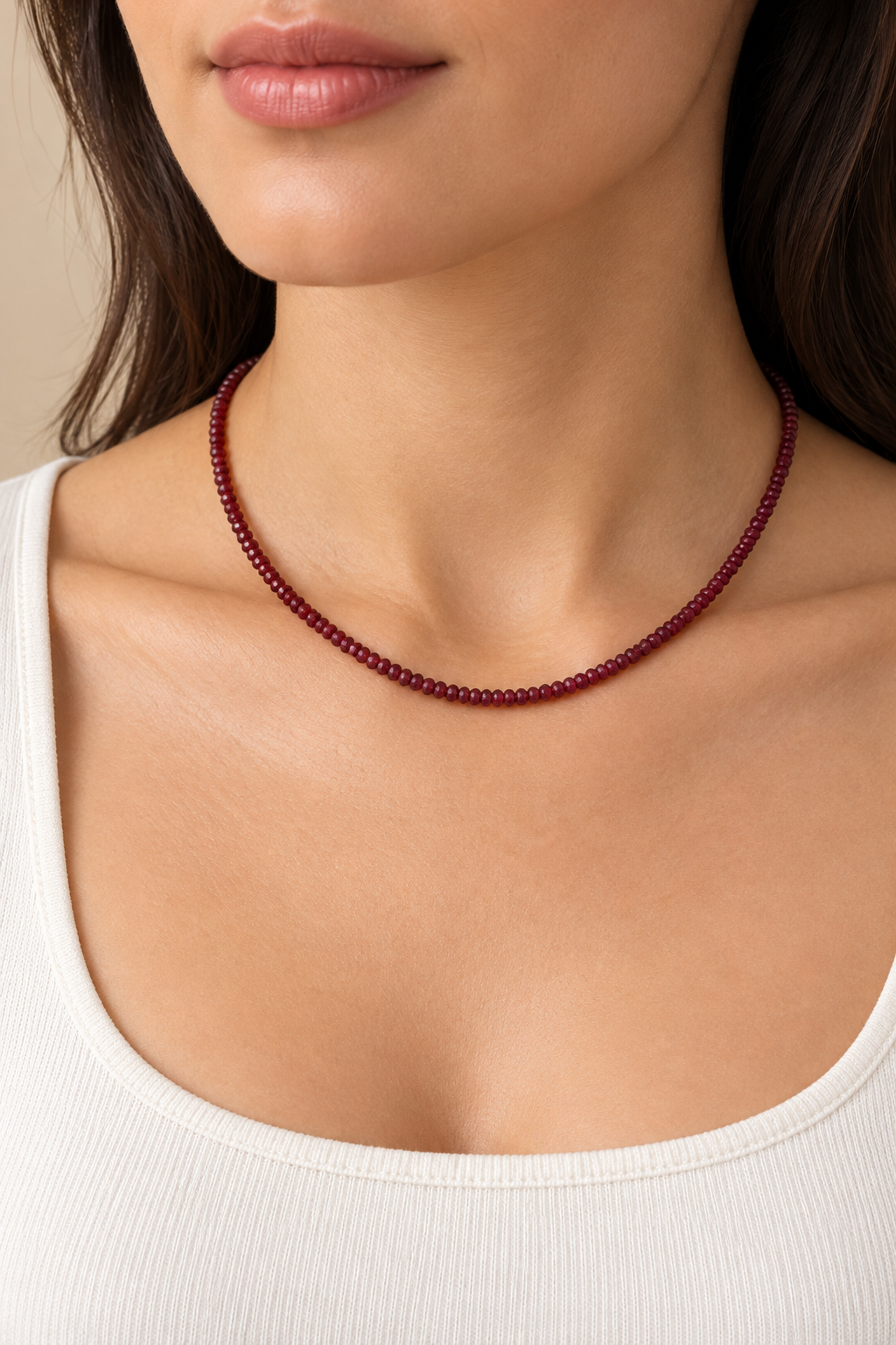 Natural Ruby Beaded Necklace, 46 cm – Faceted Gemstones & 925 Sterling Silver Clasp