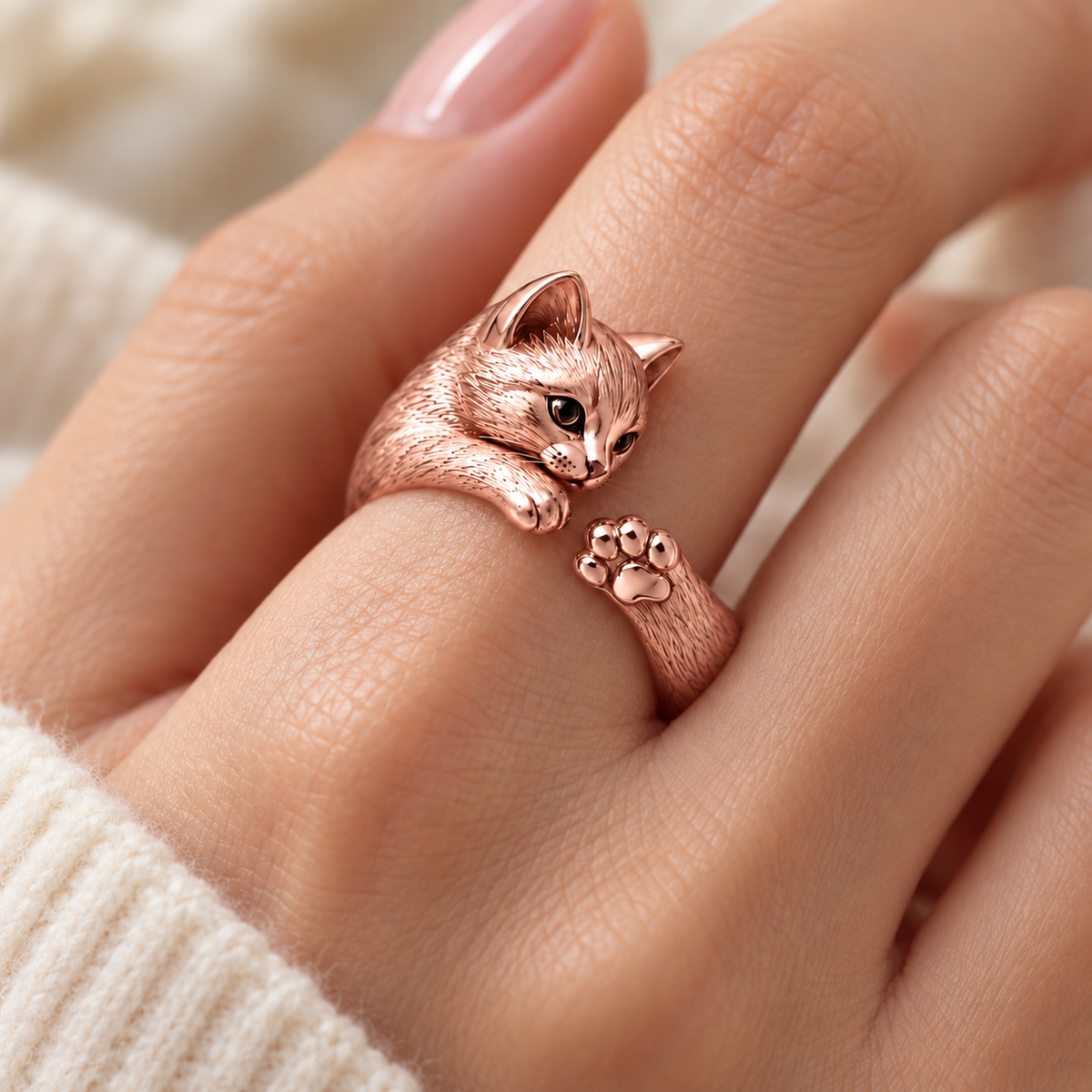 14K Gold Cat & Paw Wrap Ring – Yellow, Rose or White Gold