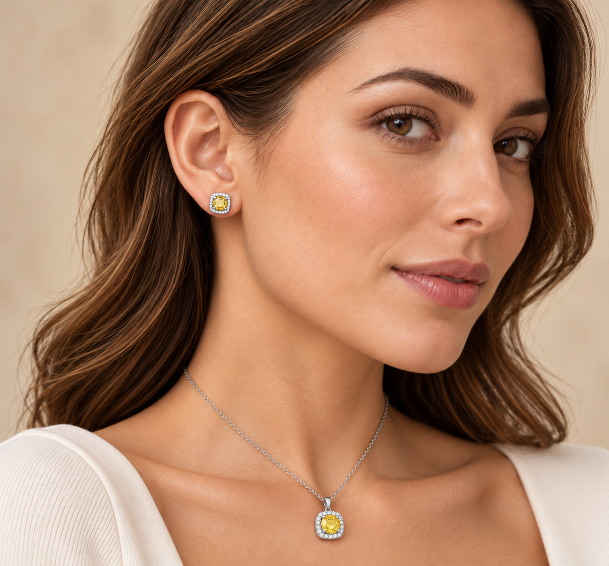 Yellow Zircon Halo Stud Earrings in 925 Sterling Silver