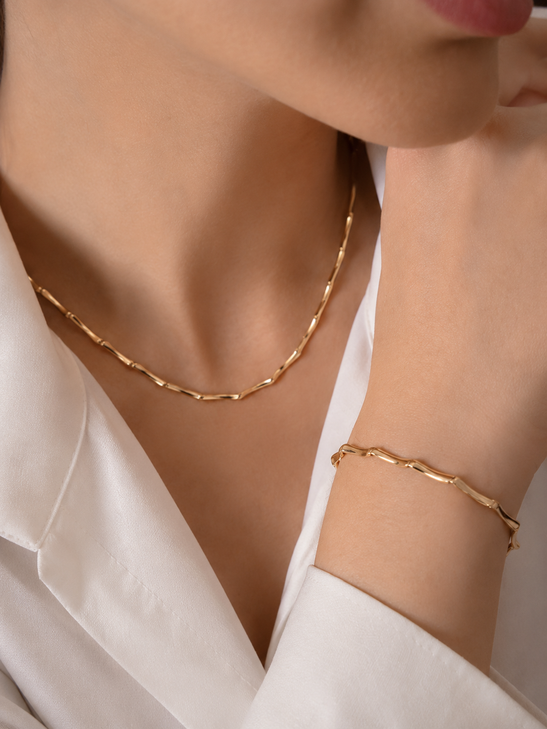 14K Solid Gold Bamboo Chain Necklace