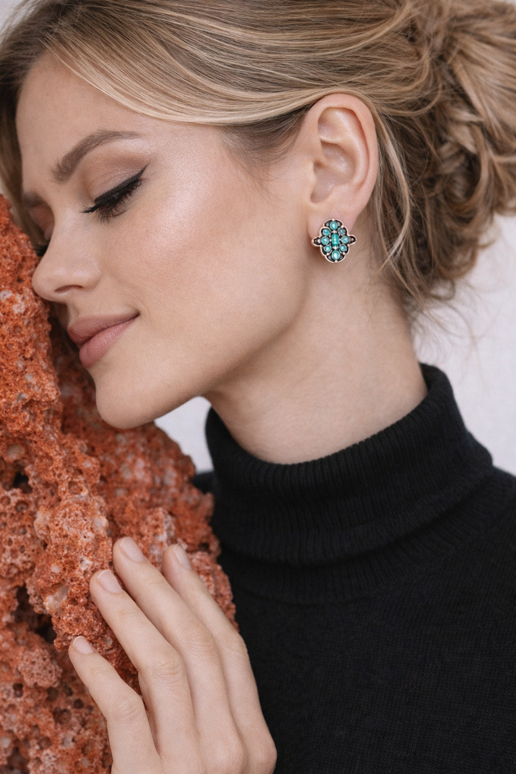 925 Sterling Silver Rose Gold Hamsa Hand Earrings, Turquoise Fatima Earrings