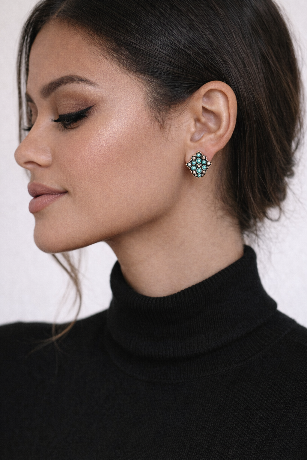 925 Sterling Silver Rose Gold Hamsa Hand Earrings, Turquoise Fatima Earrings