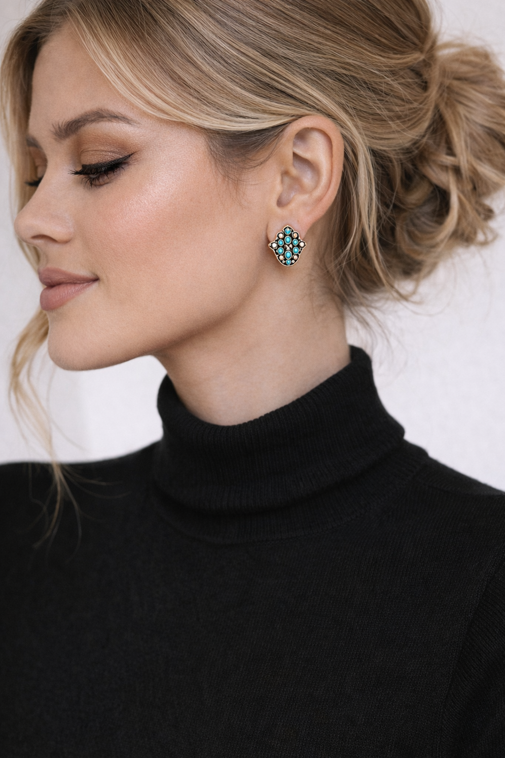 925 Sterling Silver Rose Gold Hamsa Hand Earrings, Turquoise Fatima Earrings