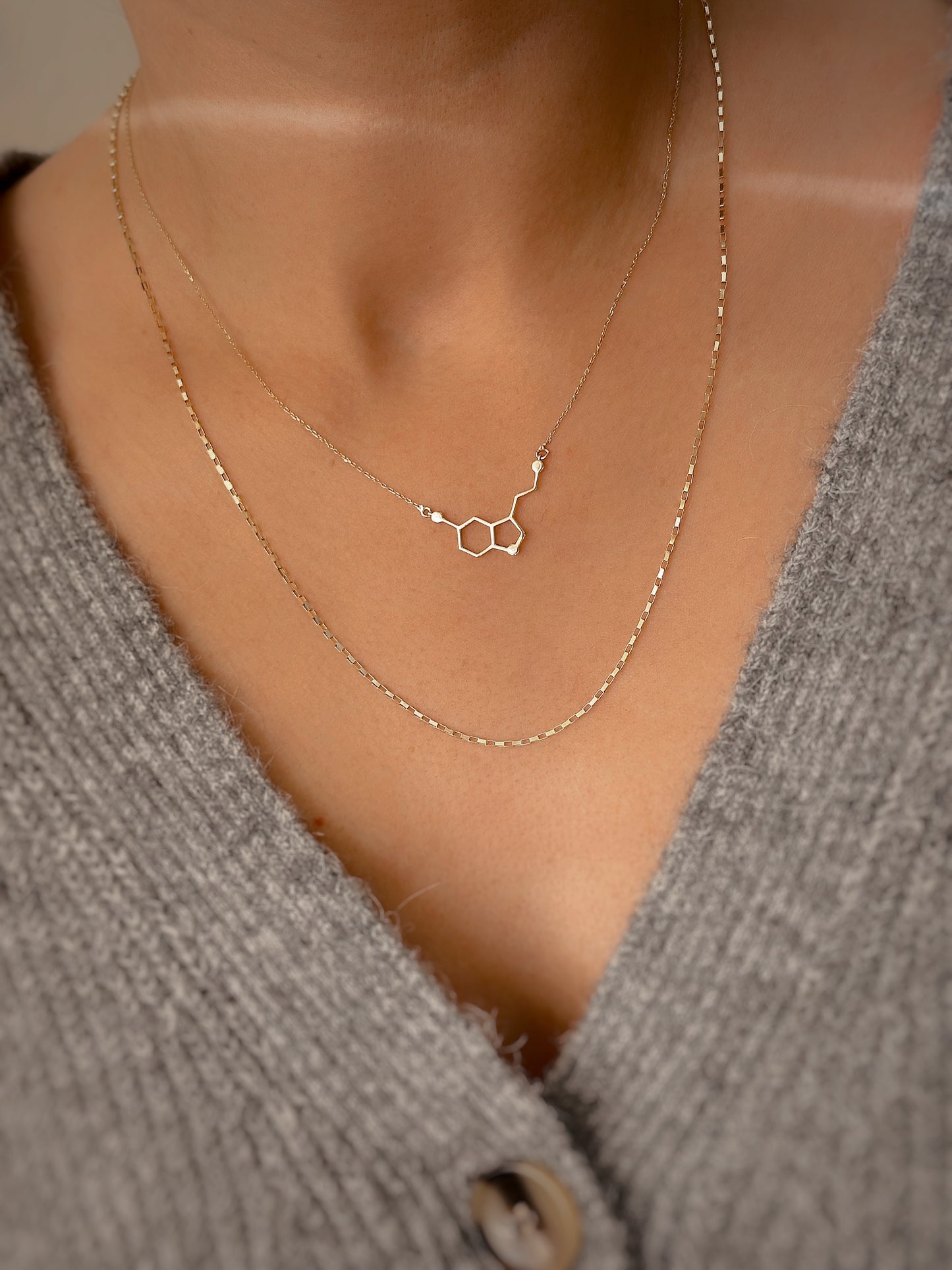 14K Solid Gold Personalized Serotonin Molecule Necklace