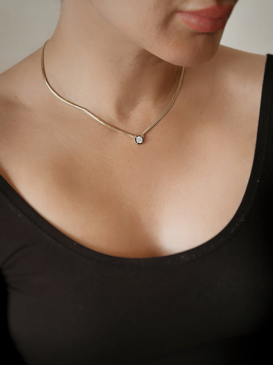 14K Solid Gold Herringbone Necklace