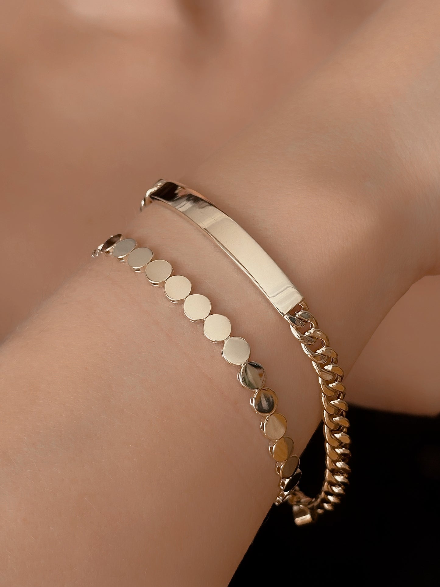 14K Gold ID Bracelet Or Disc Chain Bracelet