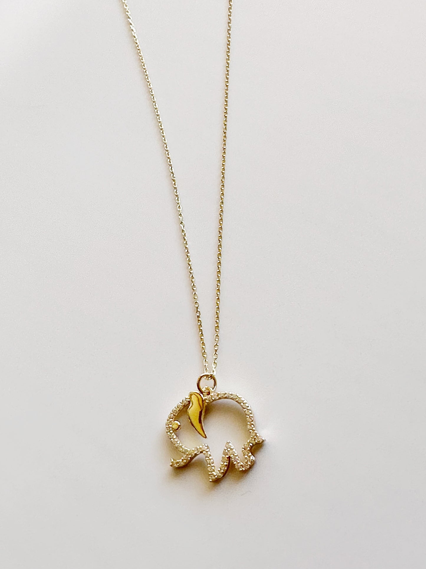 14K Solid Gold Elephant Necklace