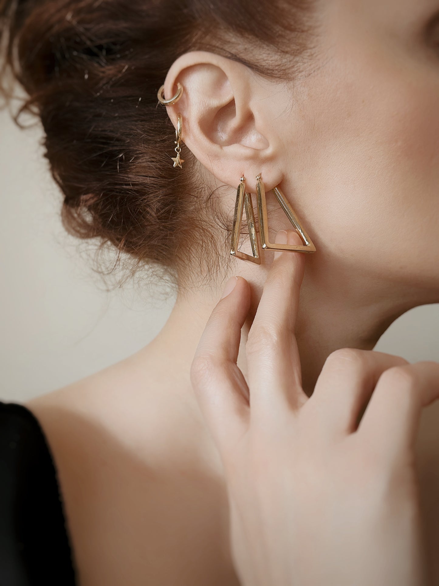 14K Solid Gold Triangle Tube Hoop Earrings