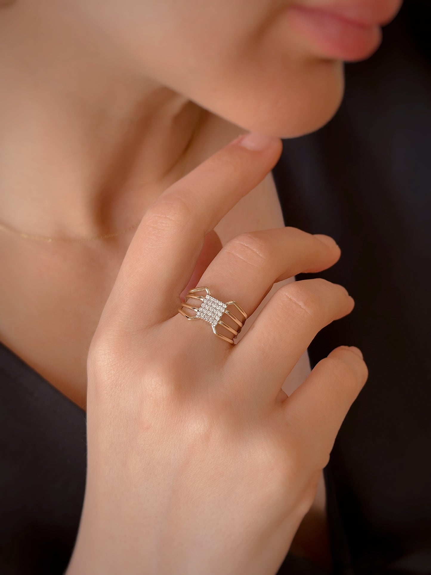 14K Solid Gold Spider Web Ring