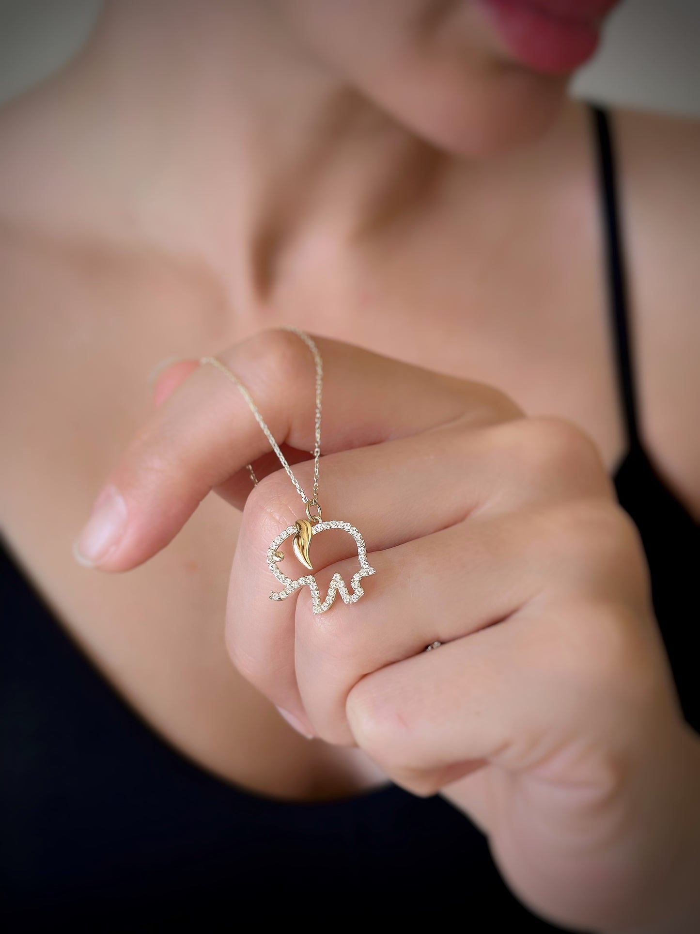 14K Solid Gold Elephant Necklace