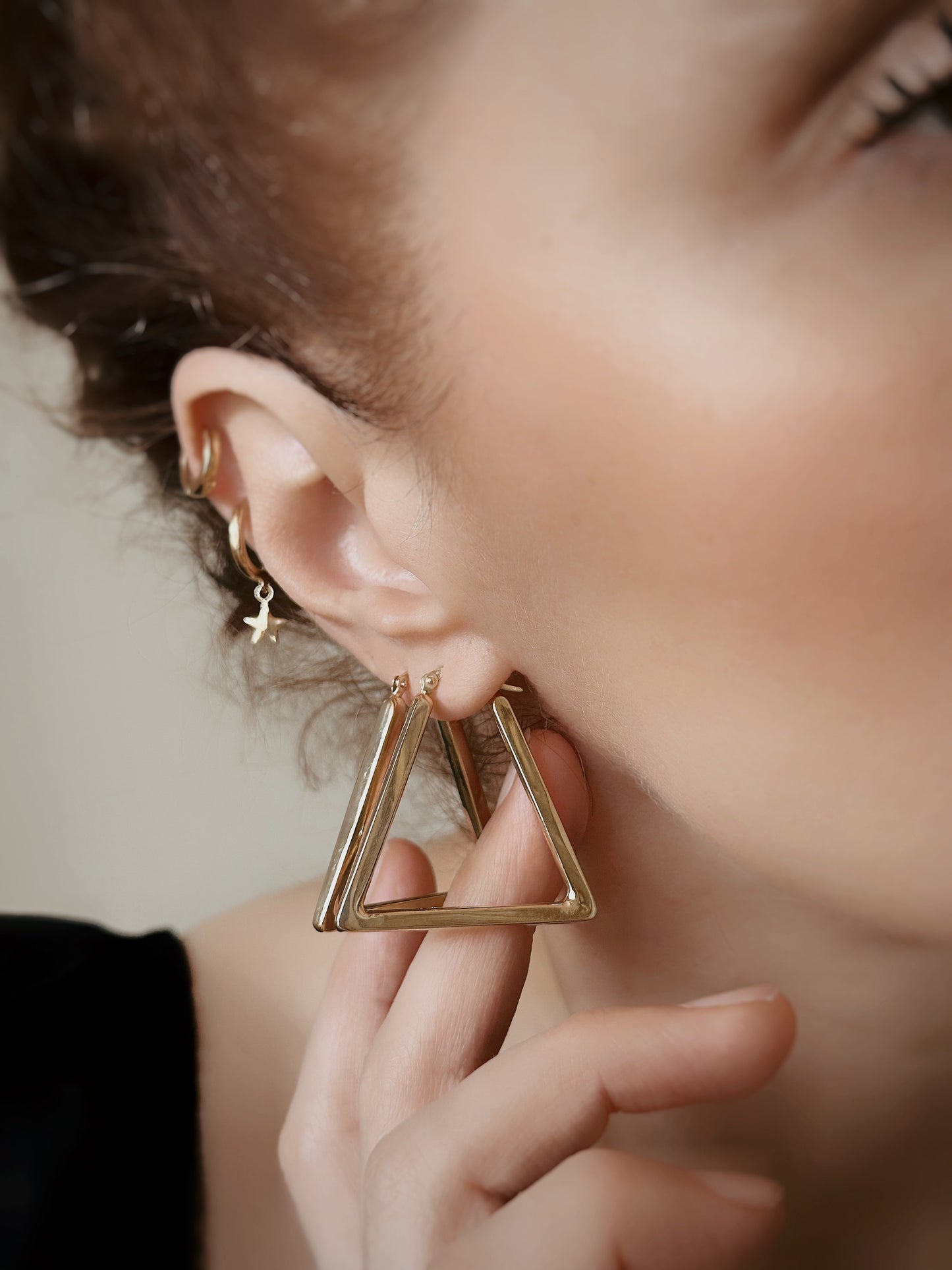 14K Solid Gold Triangle Tube Hoop Earrings