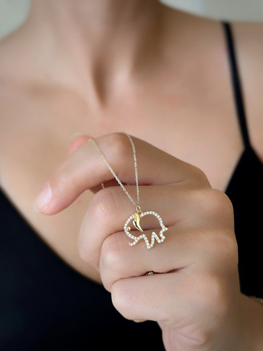 14K Solid Gold Elephant Necklace