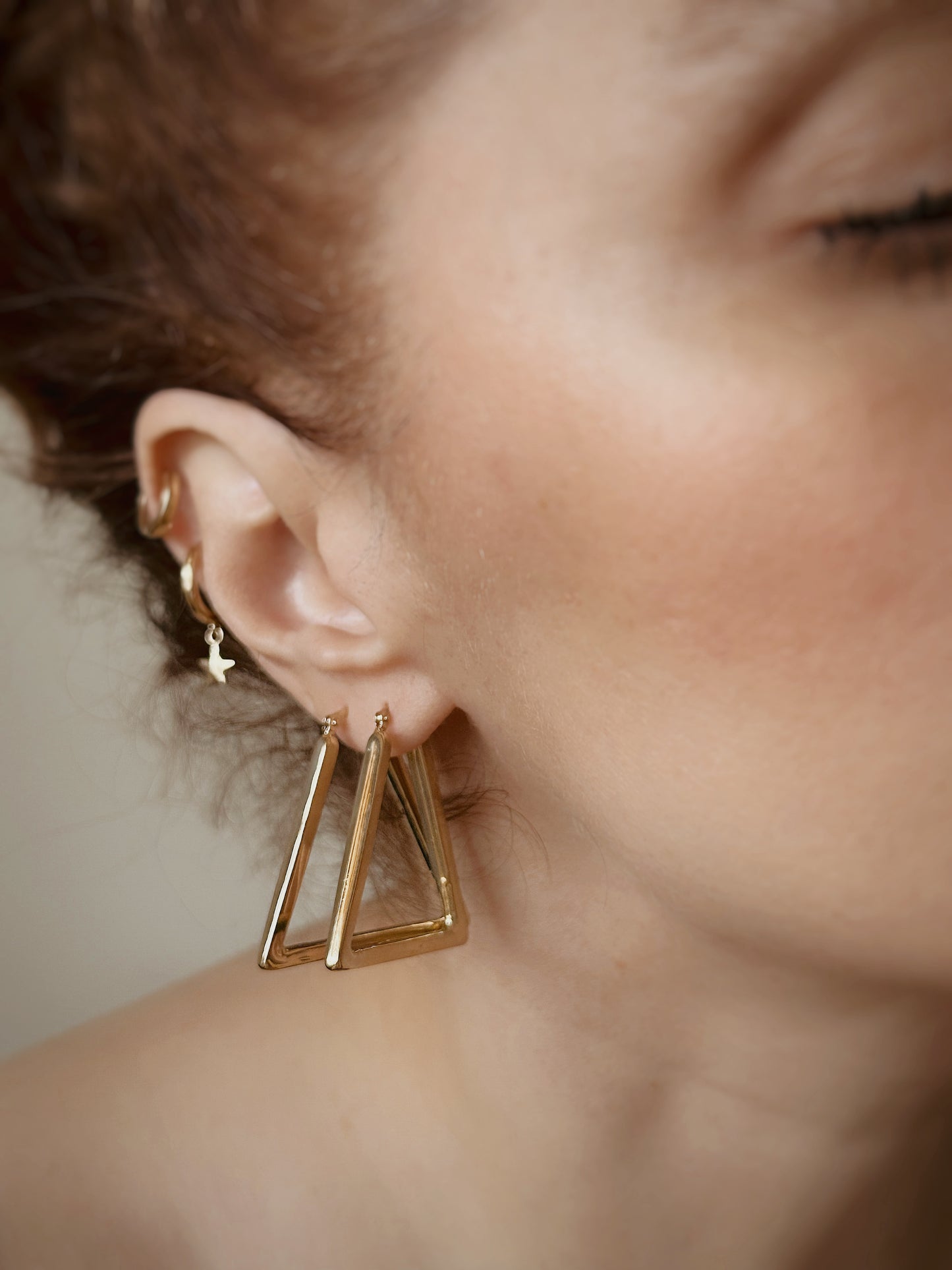 14K Solid Gold Triangle Tube Hoop Earrings