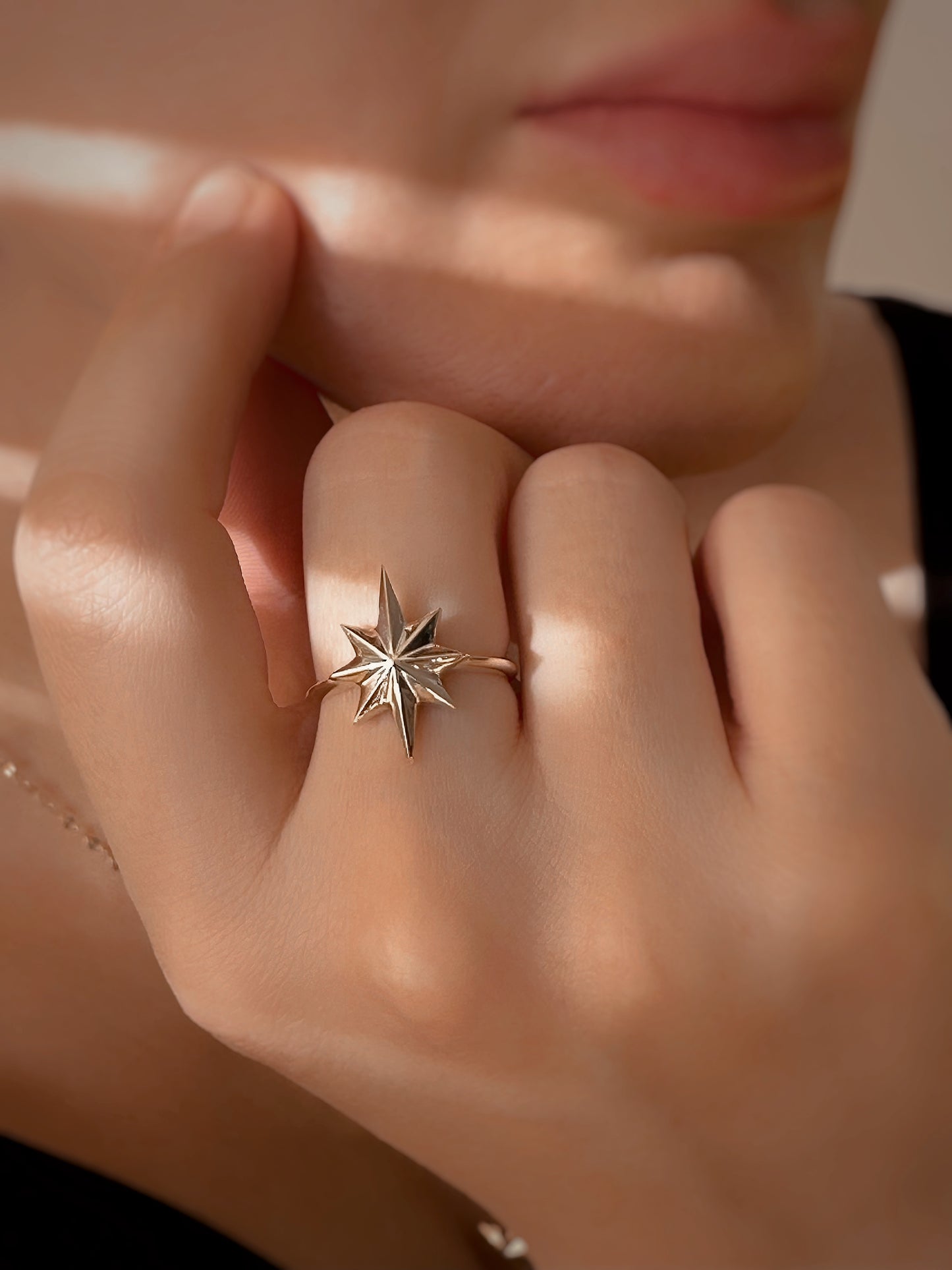 14k Solid Gold North Star Ring