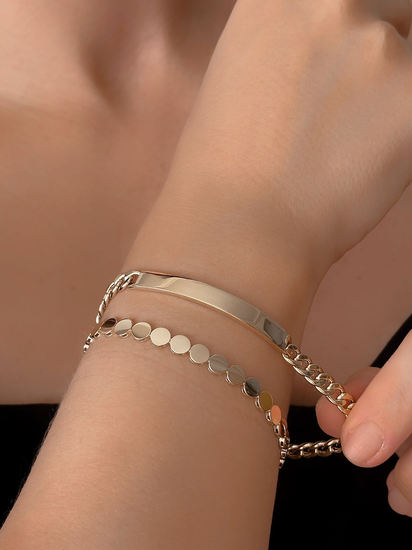 14K Gold ID Bracelet Or Disc Chain Bracelet