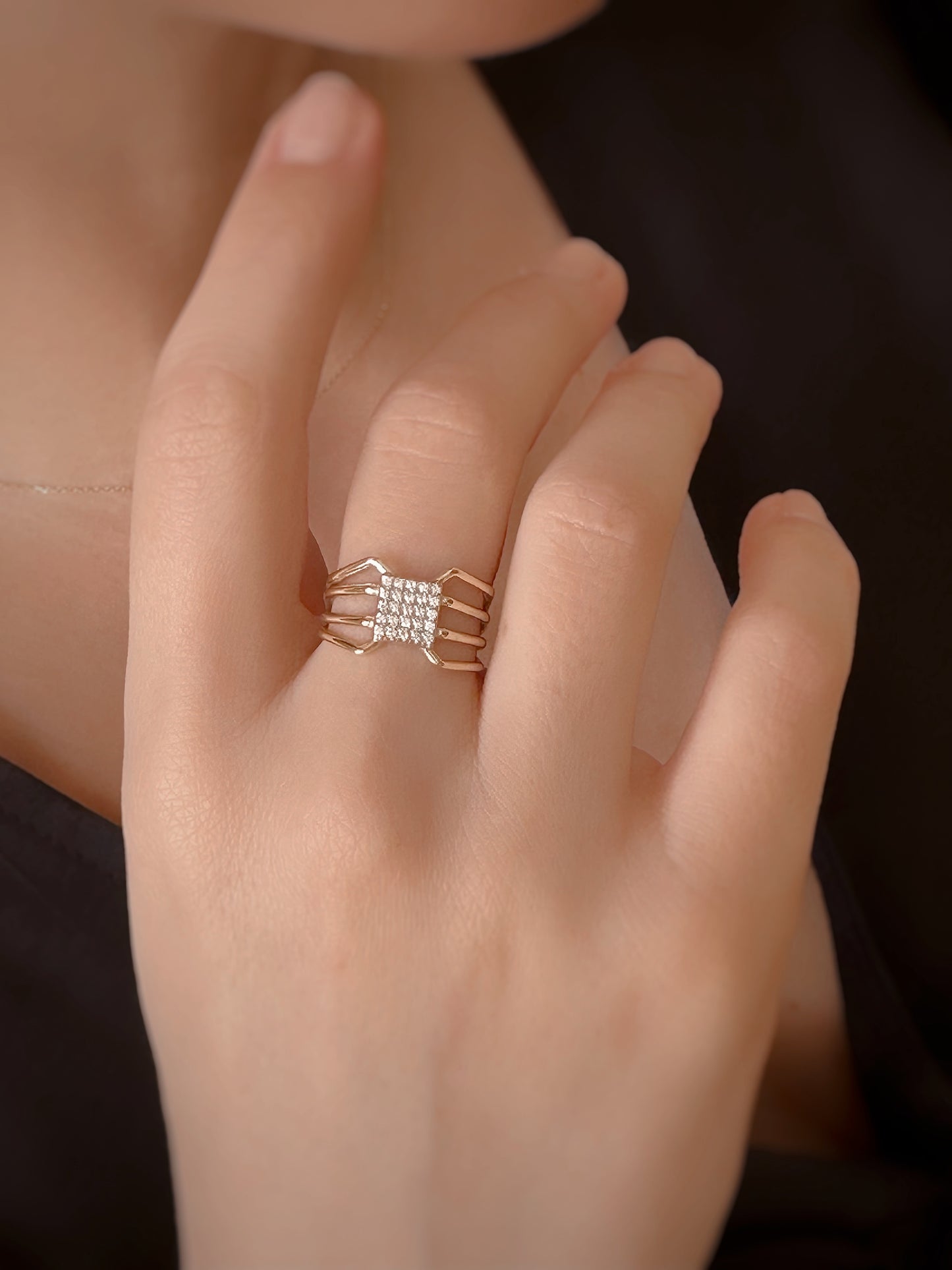14K Solid Gold Spider Web Ring