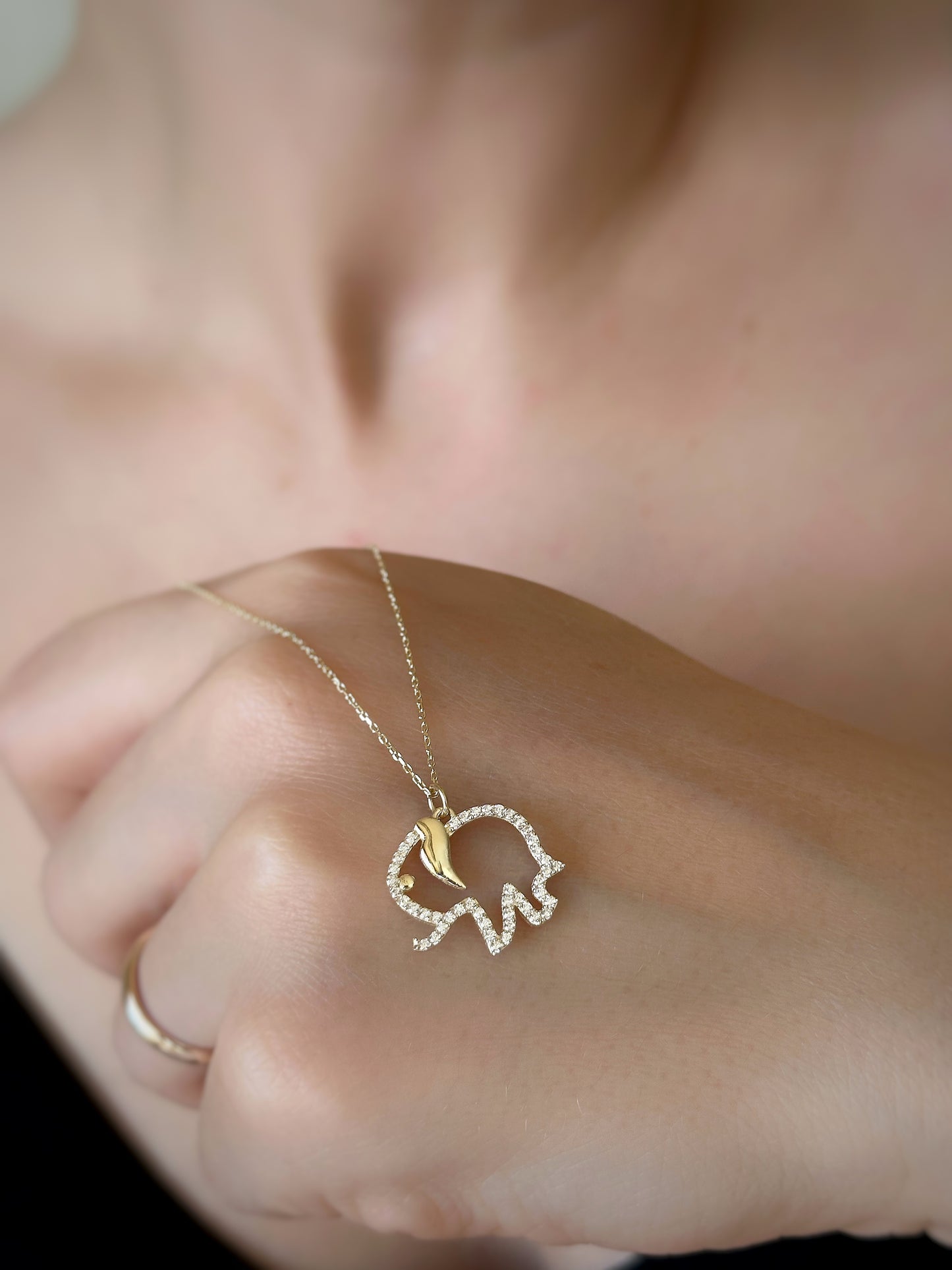 14K Solid Gold Elephant Necklace