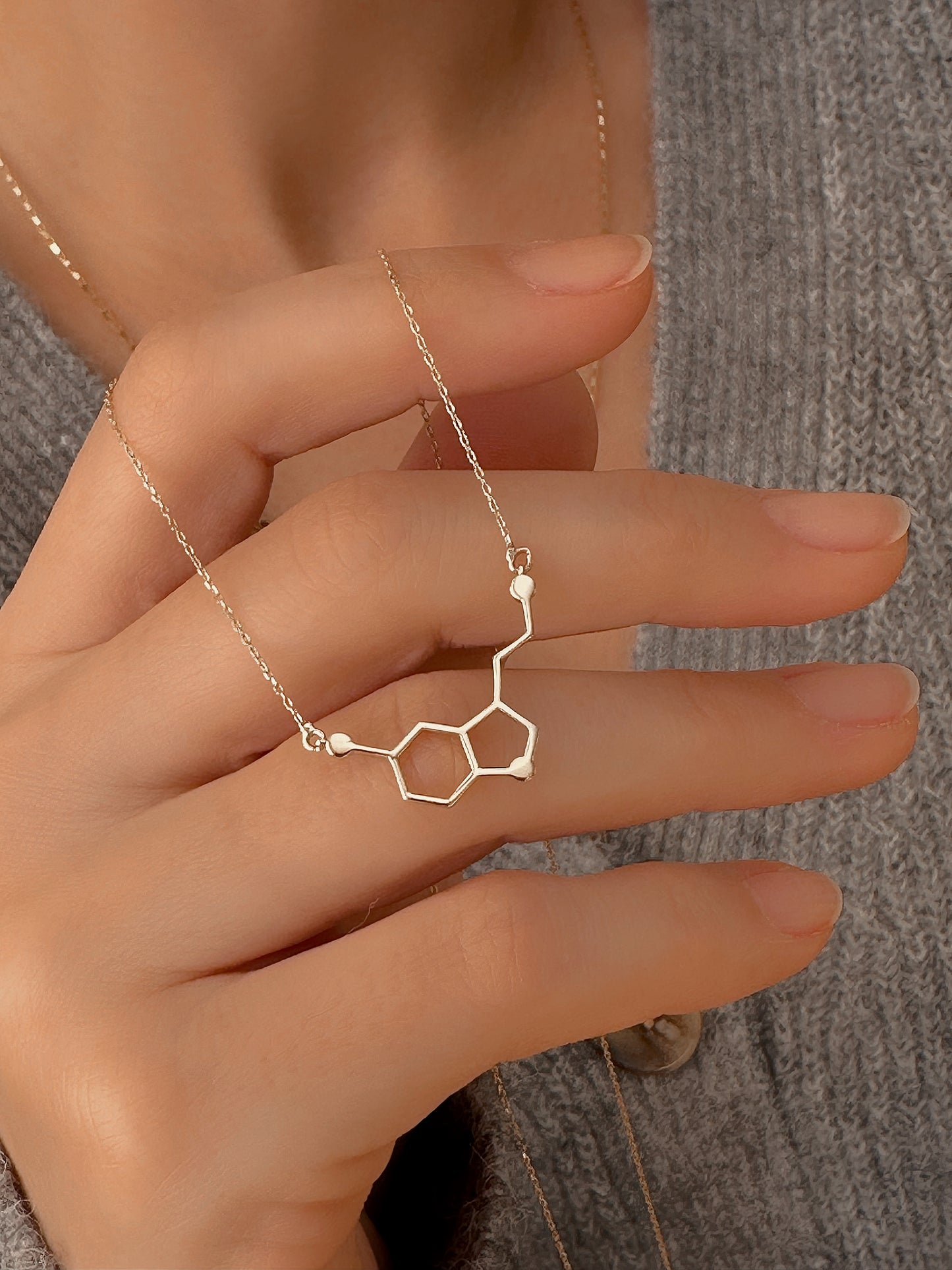 14K Solid Gold Personalized Serotonin Molecule Necklace