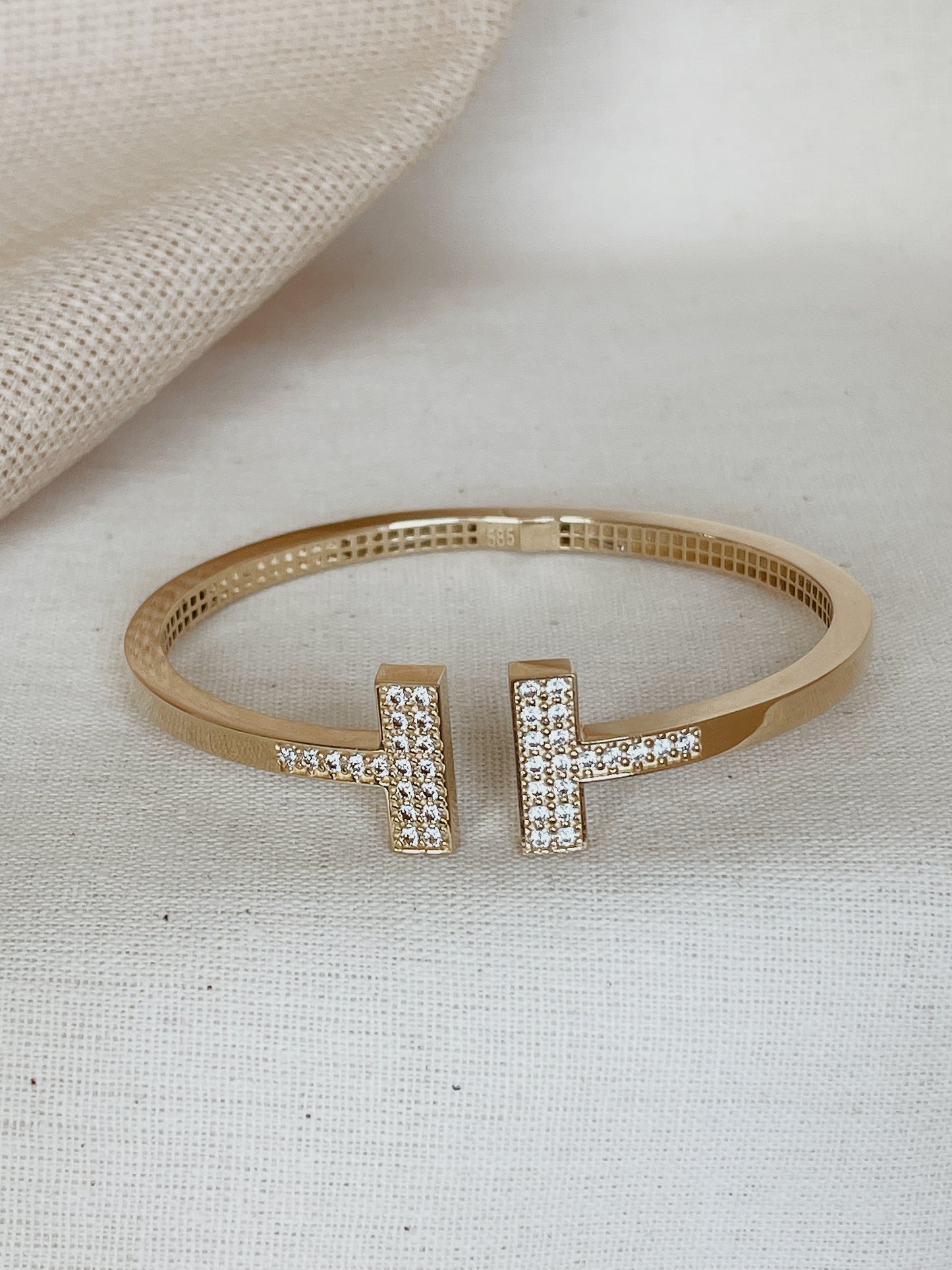 T Solid Gold Bangle 14k, Open Bangle