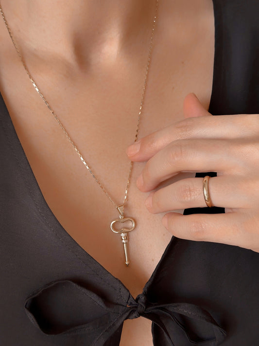 14K Solid Gold Key Necklace