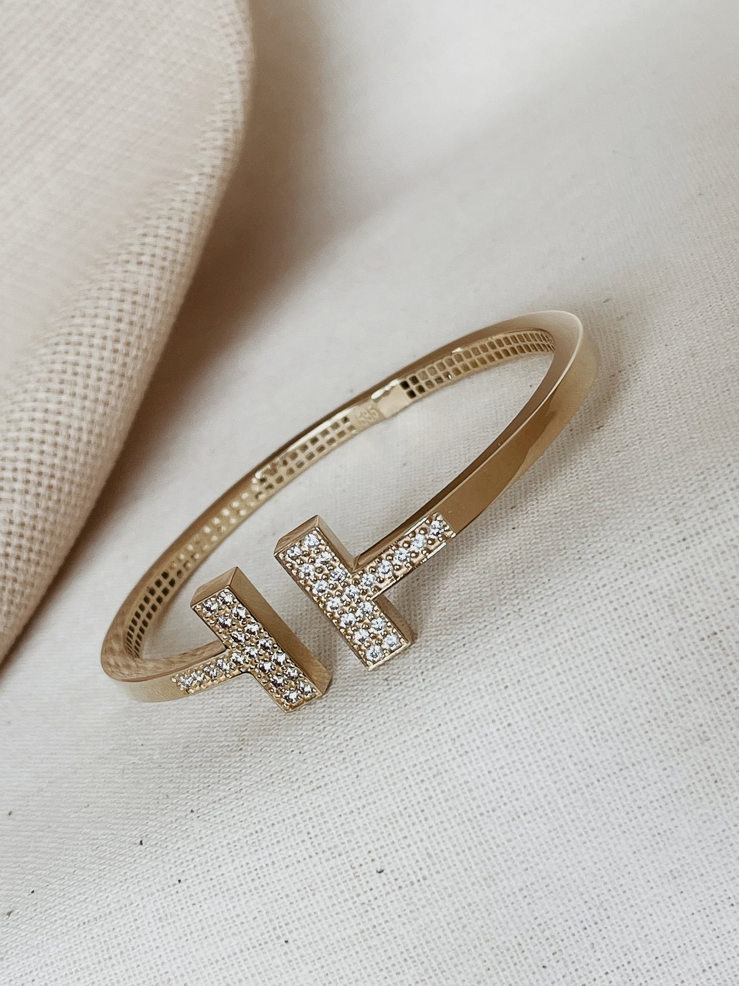 T Solid Gold Bangle 14k, Open Bangle