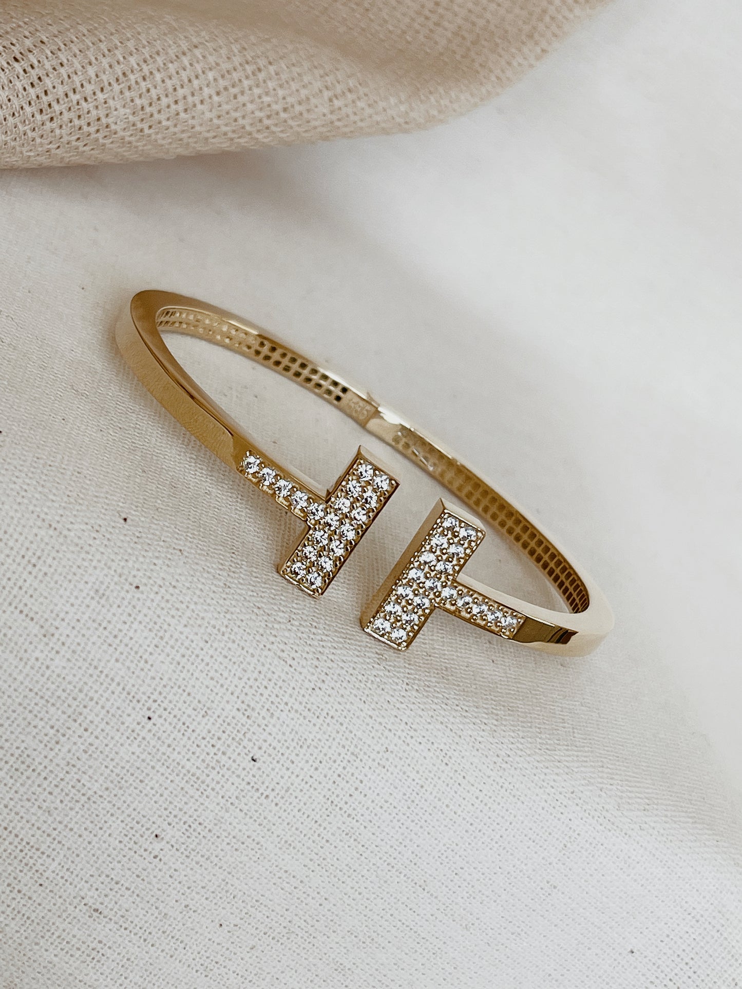 T Solid Gold Bangle 14k, Open Bangle