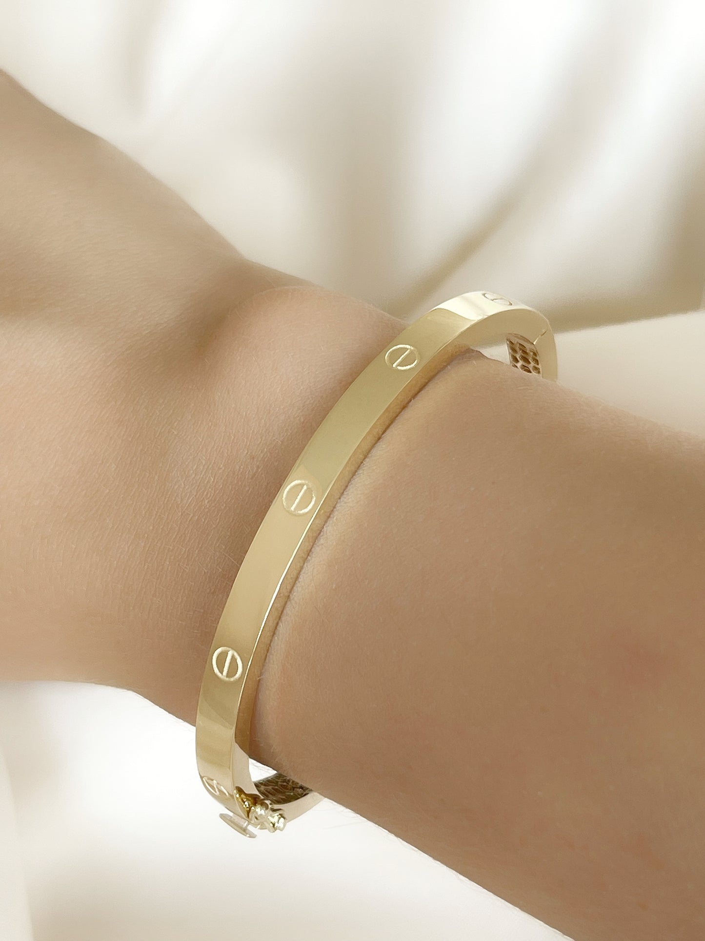 14K Solid Gold Bangle Bracelet, Real Gold Nail Bracelet