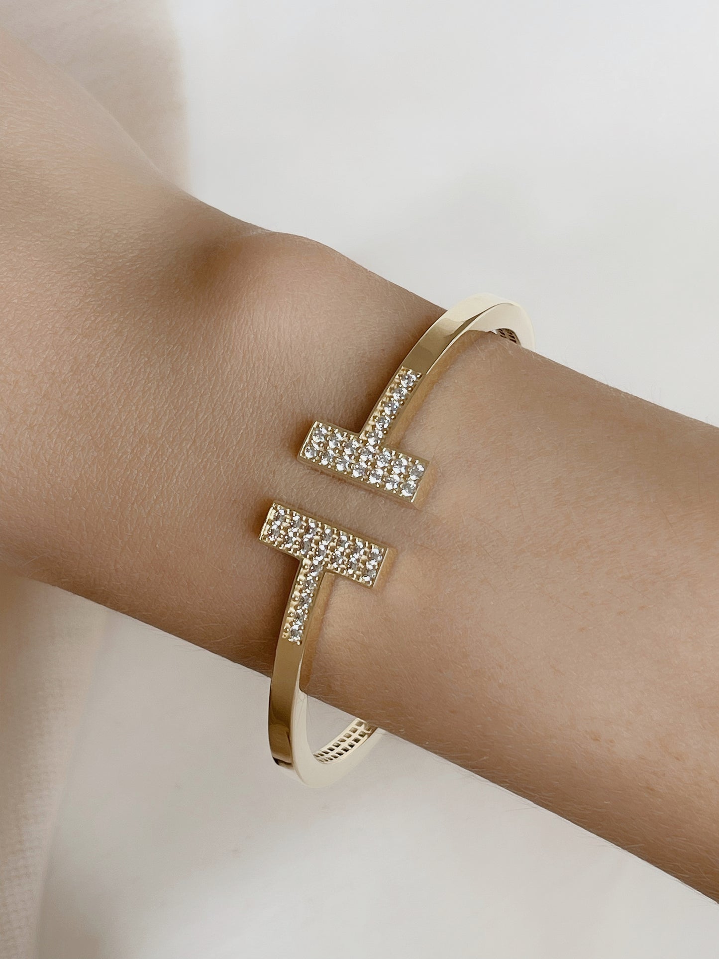 T Solid Gold Bangle 14k, Open Bangle