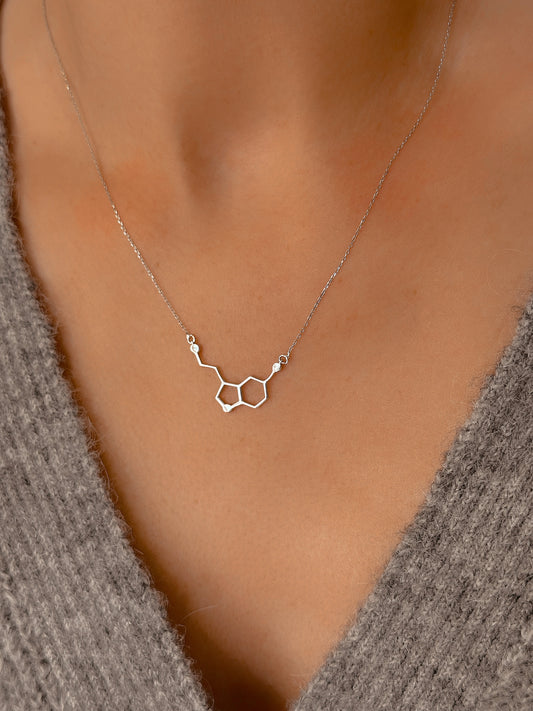 14K Solid Gold Personalized Serotonin Molecule Necklace