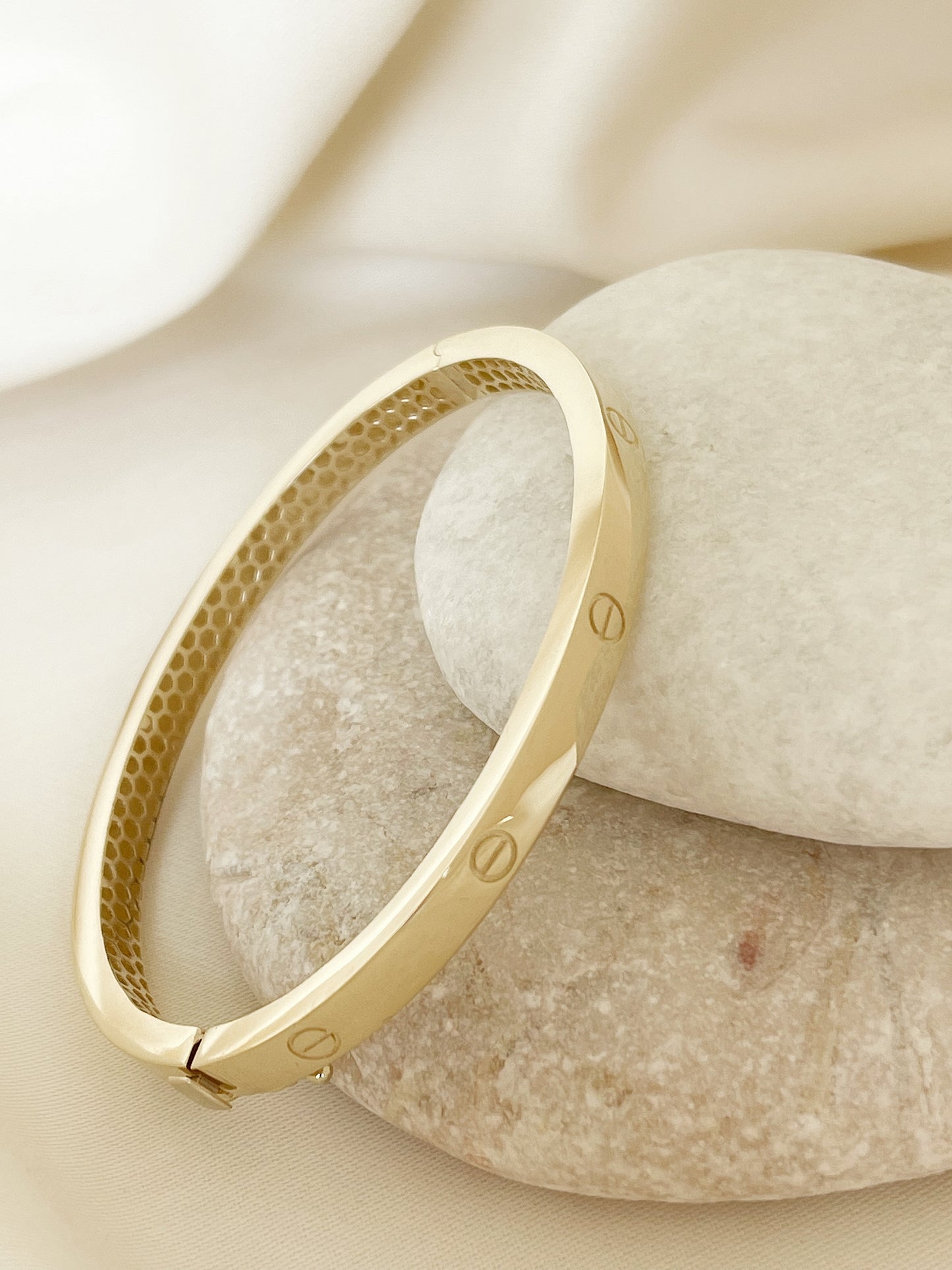 14K Solid Gold Bangle Bracelet, Real Gold Nail Bracelet