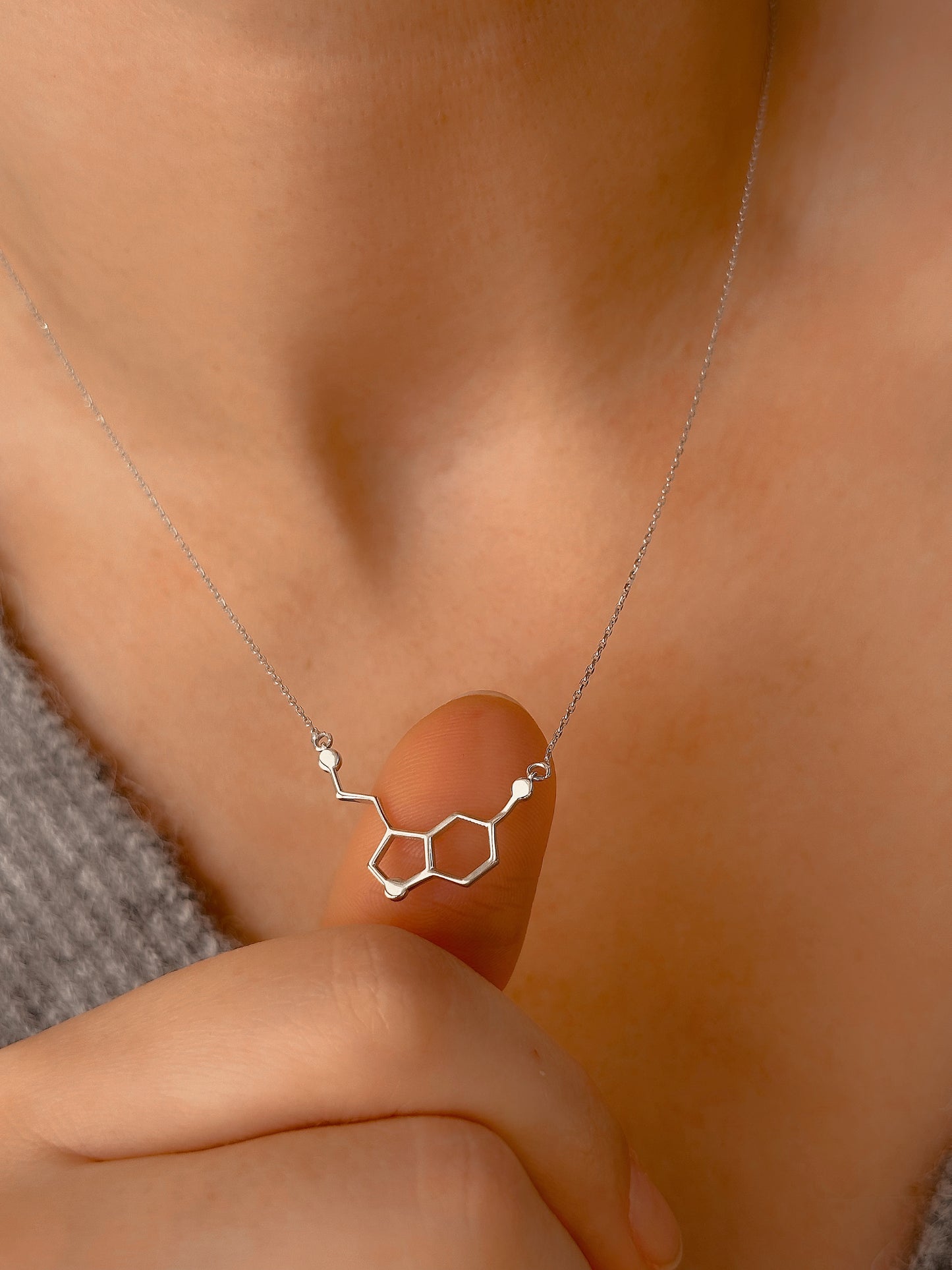 14K Solid Gold Personalized Serotonin Molecule Necklace