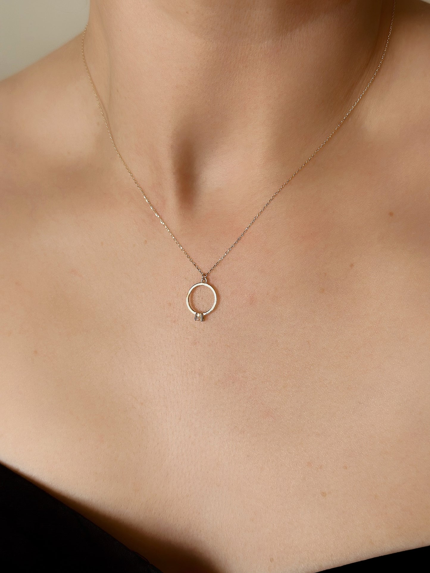 14k Solid Gold Single Stone Proposal Necklace