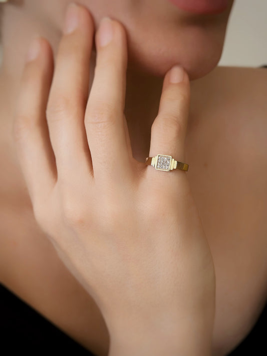 14k Solid Gold Square Stone Ring