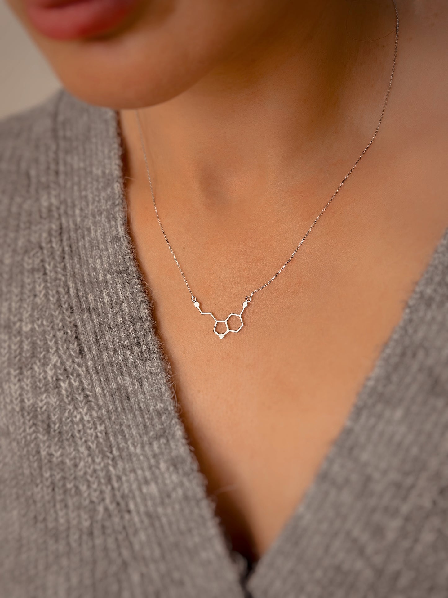 14K Solid Gold Personalized Serotonin Molecule Necklace