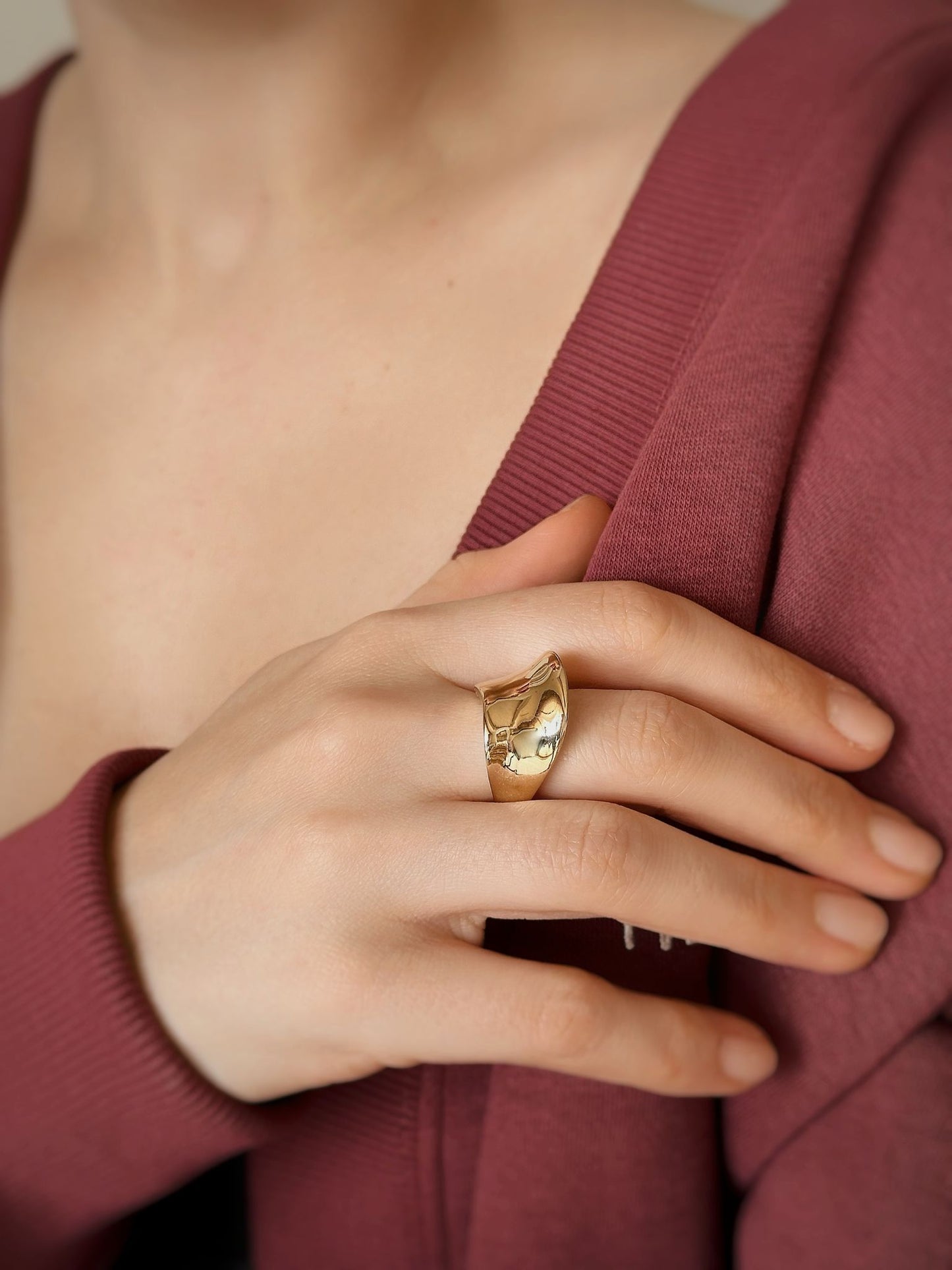 14K Solid Gold Asymmetric Layered Ring