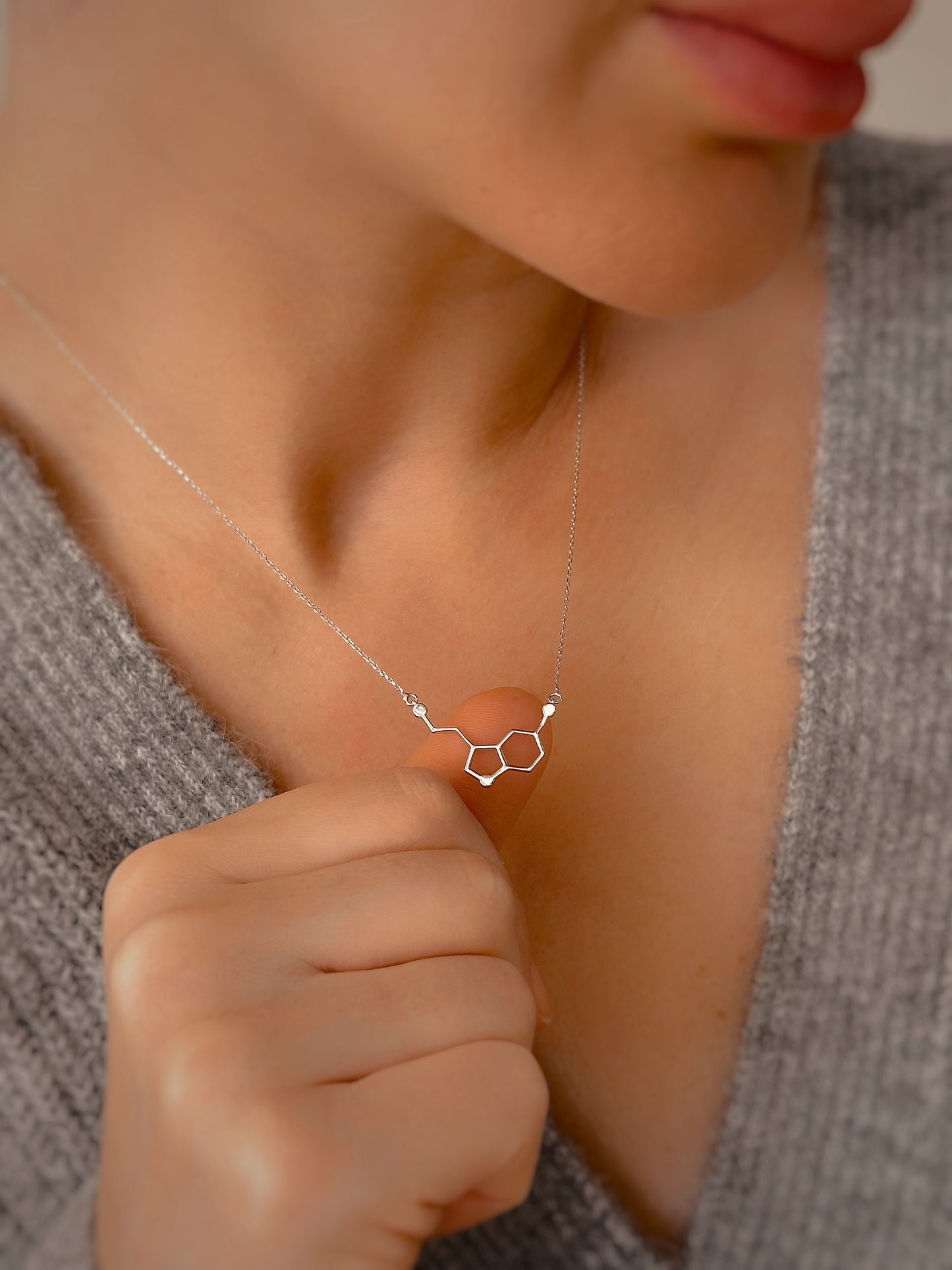 14K Solid Gold Personalized Serotonin Molecule Necklace