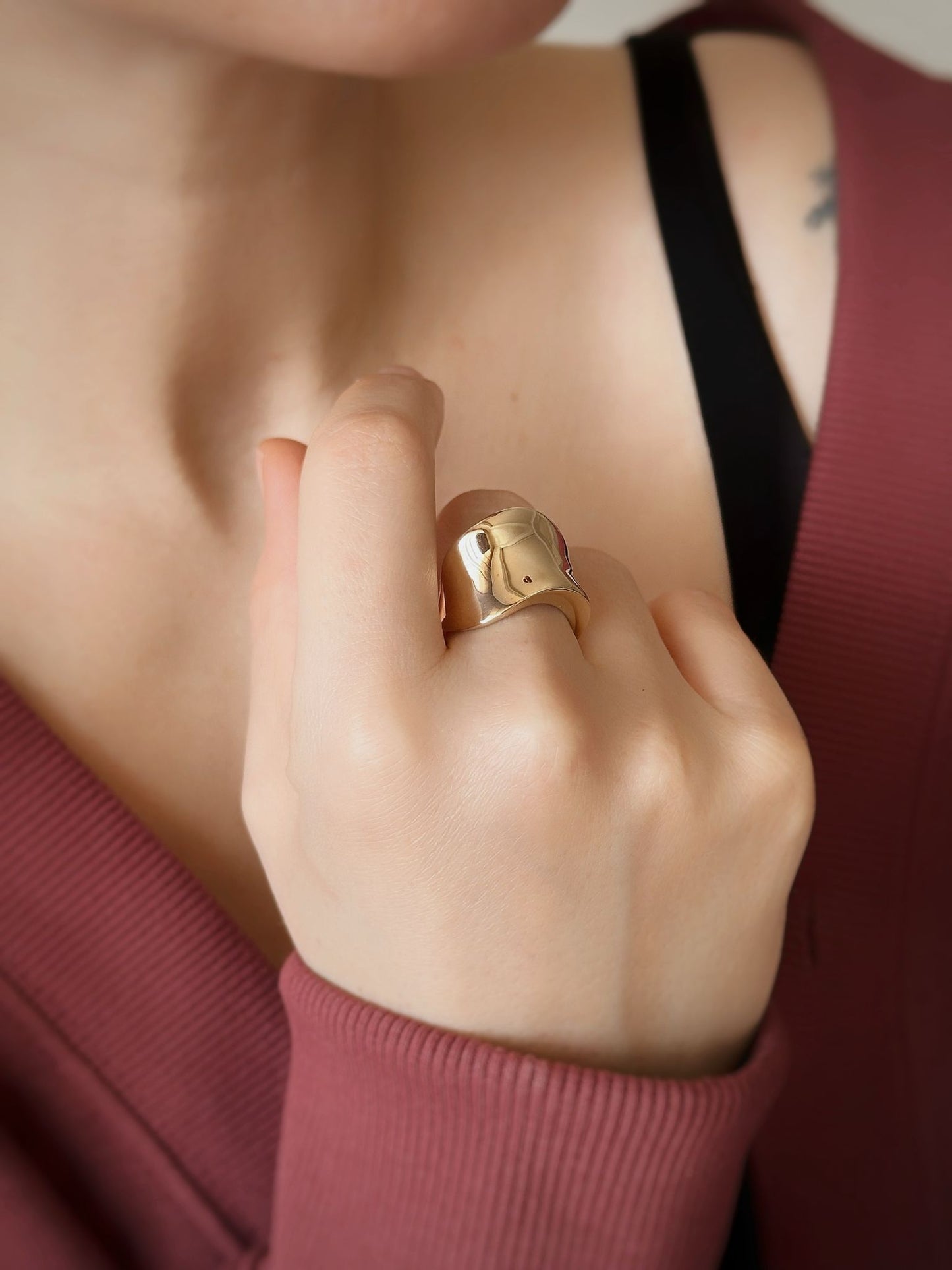 14K Solid Gold Asymmetric Layered Ring