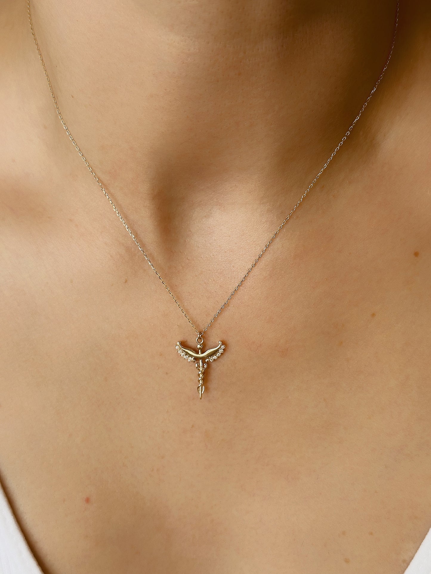 14k solid gold angel necklace