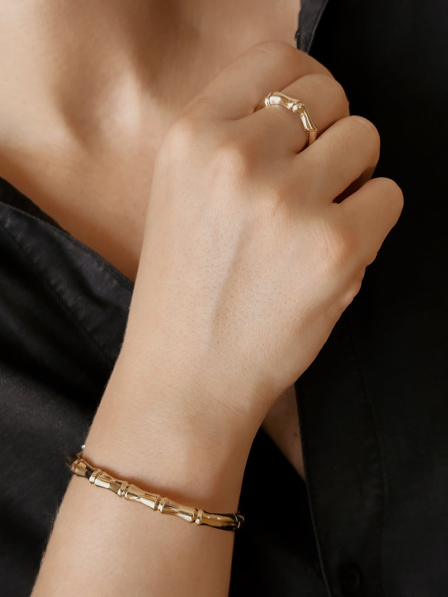 14K Solid Gold Cuff Bone Bangle Bracelet