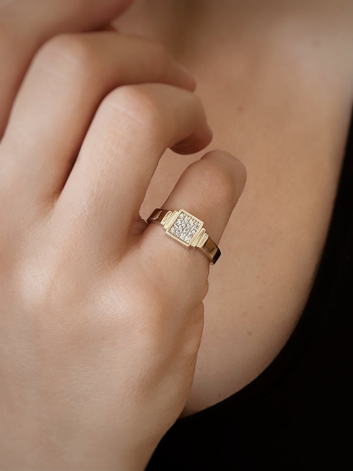 14k Solid Gold Square Stone Ring