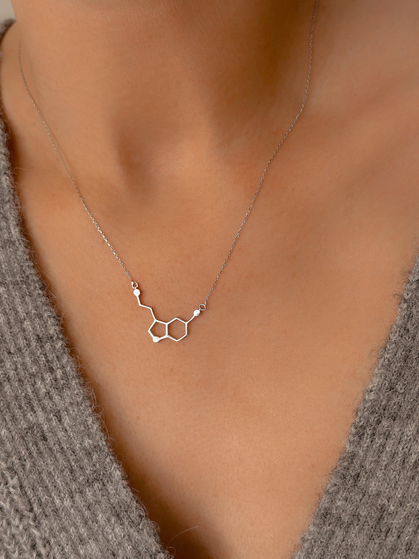 14K Solid Gold Personalized Serotonin Molecule Necklace